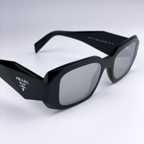 NEW Prada PR17WS 1AB2B0 Black Light Gray Mirrored Silver Square Unisex Sunglasse - Picture 6 of 13